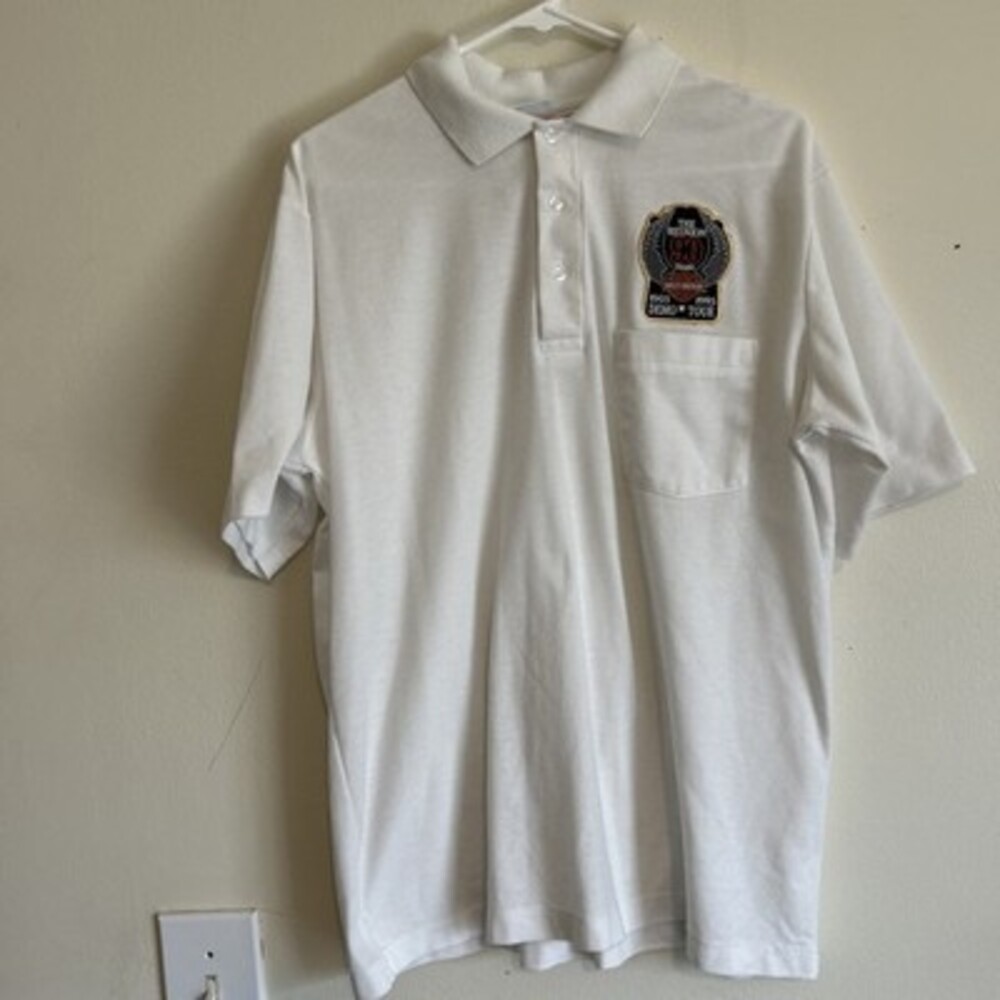 VTG Harley Davidson Men Size L The Reunion 90 Years 1993 Demo Tour White Polo